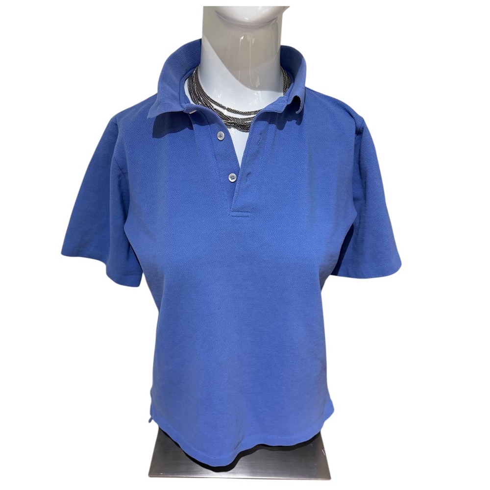 Vtg Lands End women's Blue Short Sleeve Polo Shirt Classic Fit USA XL fit Medium